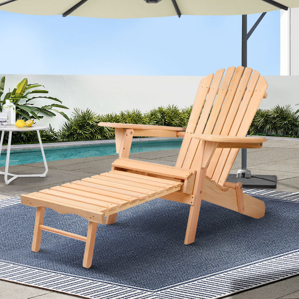 Gardeon Adirondack Wooden Sun Lounge Chair Natural