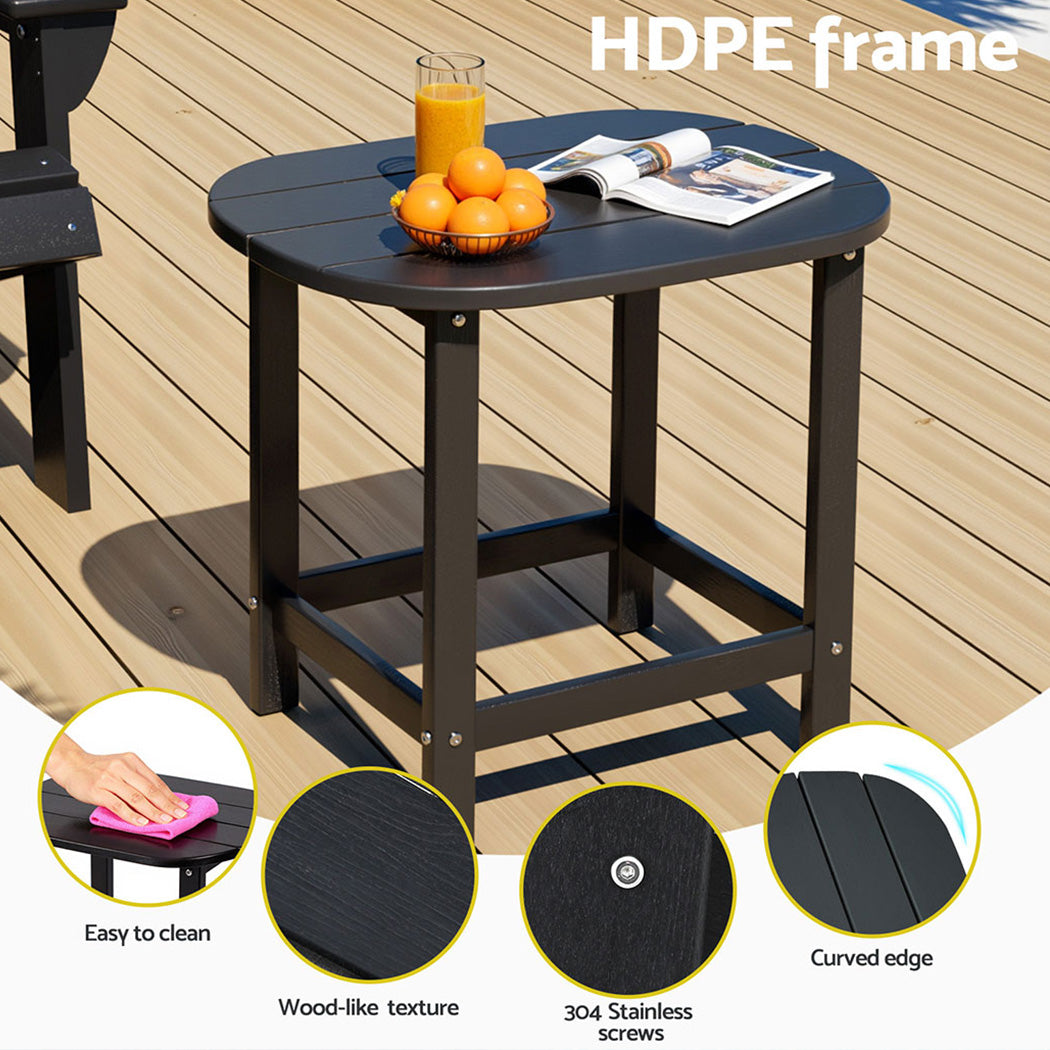 Gardeon Outdoor Side Table HDPE Black Patio Camping Garden