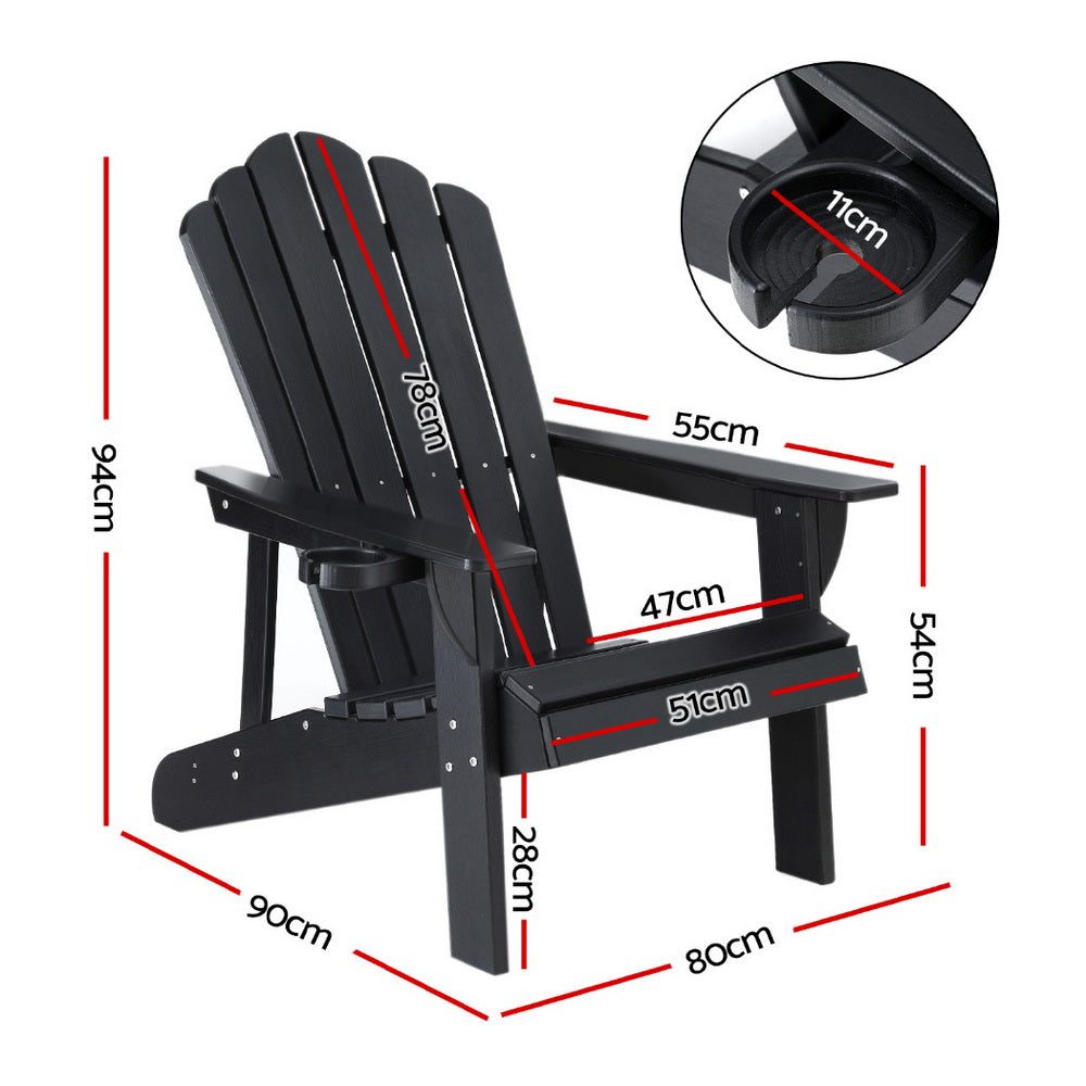 Gardeon Black Adirondack Beach Chair HDPE Sun Lounge Outdoor Furniture