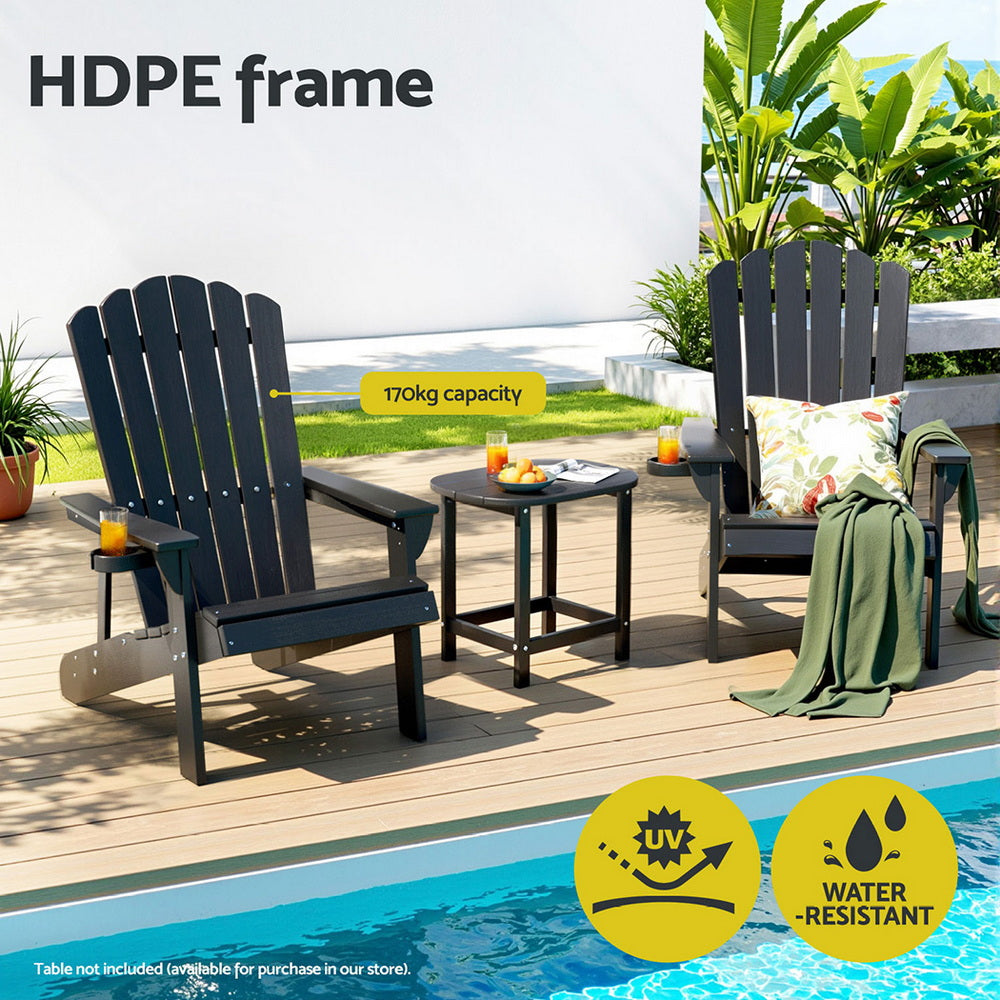 Gardeon Black Adirondack Beach Chair HDPE Sun Lounge Outdoor Furniture