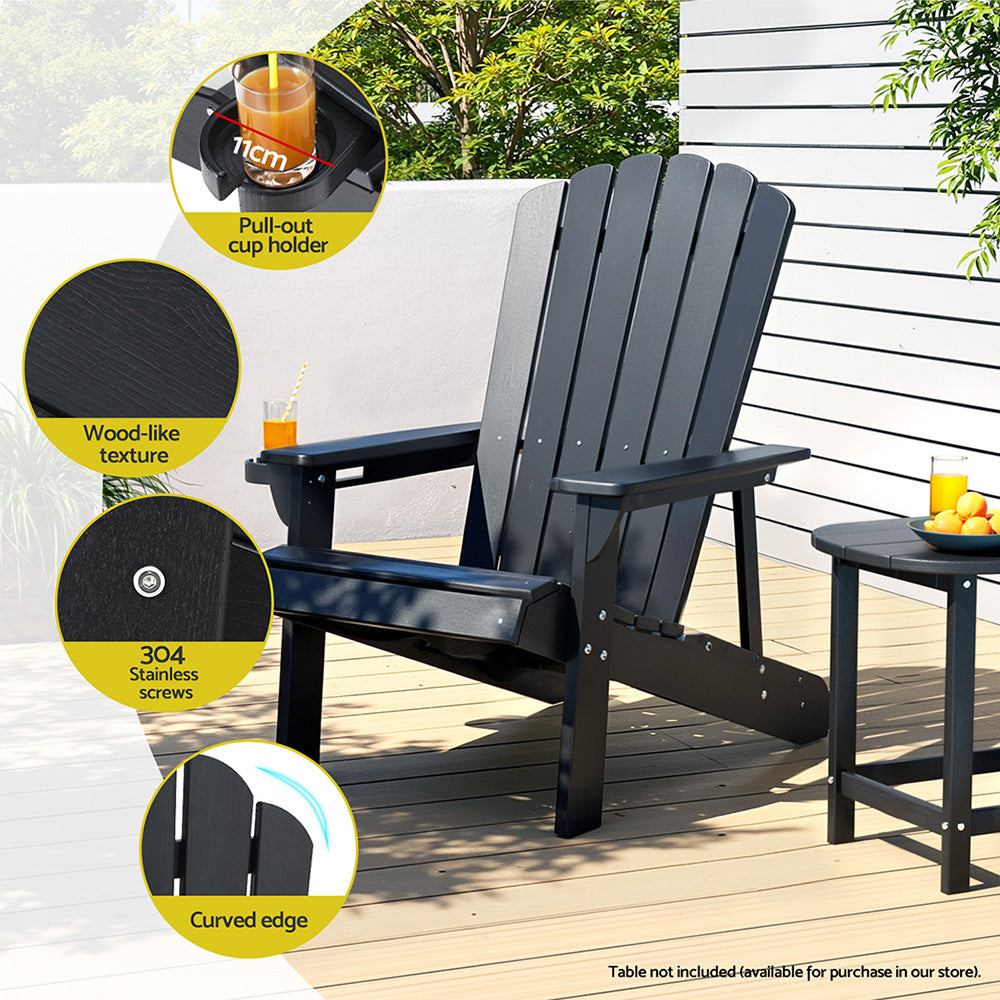 Gardeon Black Adirondack Beach Chair HDPE Sun Lounge Outdoor Furniture