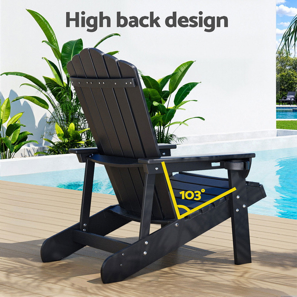 Gardeon Black Adirondack Beach Chair HDPE Sun Lounge Outdoor Furniture