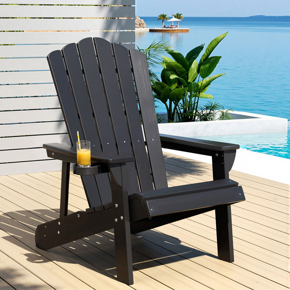 Gardeon Black Adirondack Beach Chair HDPE Sun Lounge Outdoor Furniture