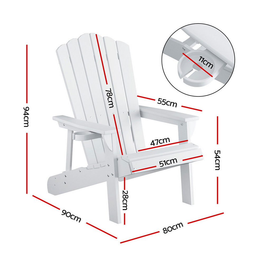 Gardeon White Adirondack Beach Chair HDPE Sun Lounge Outdoor Furniture