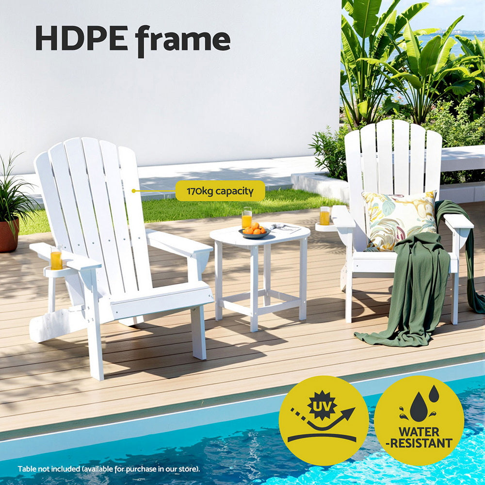 Gardeon White Adirondack Beach Chair HDPE Sun Lounge Outdoor Furniture