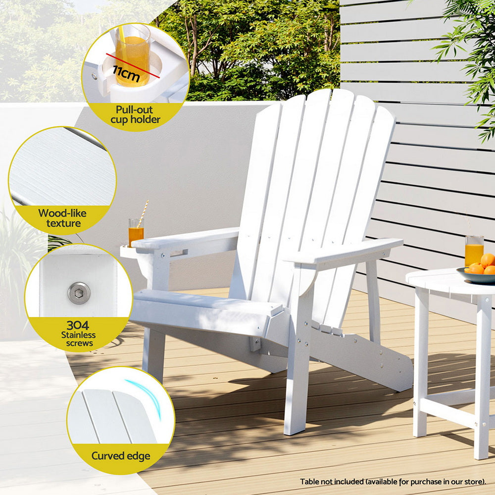 Gardeon White Adirondack Beach Chair HDPE Sun Lounge Outdoor Furniture