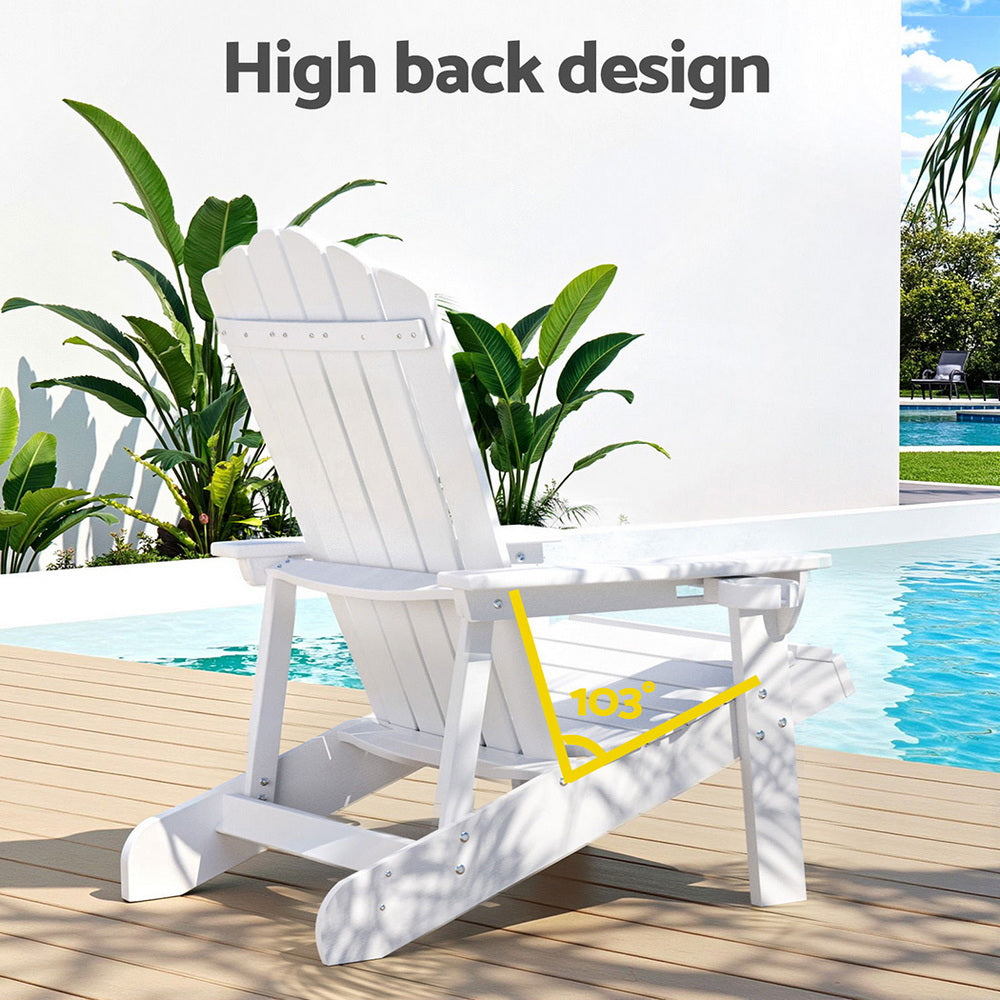 Gardeon White Adirondack Beach Chair HDPE Sun Lounge Outdoor Furniture