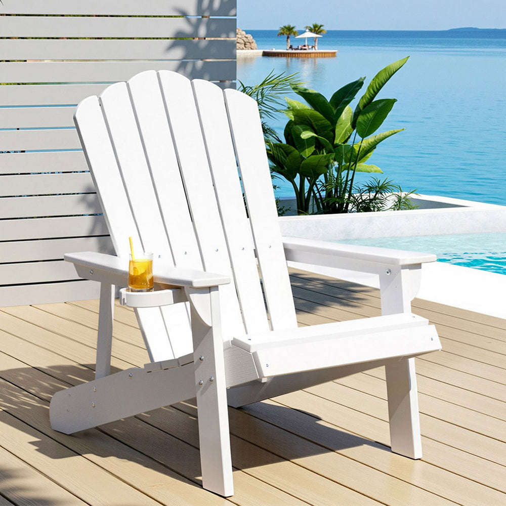Gardeon White Adirondack Beach Chair HDPE Sun Lounge Outdoor Furniture