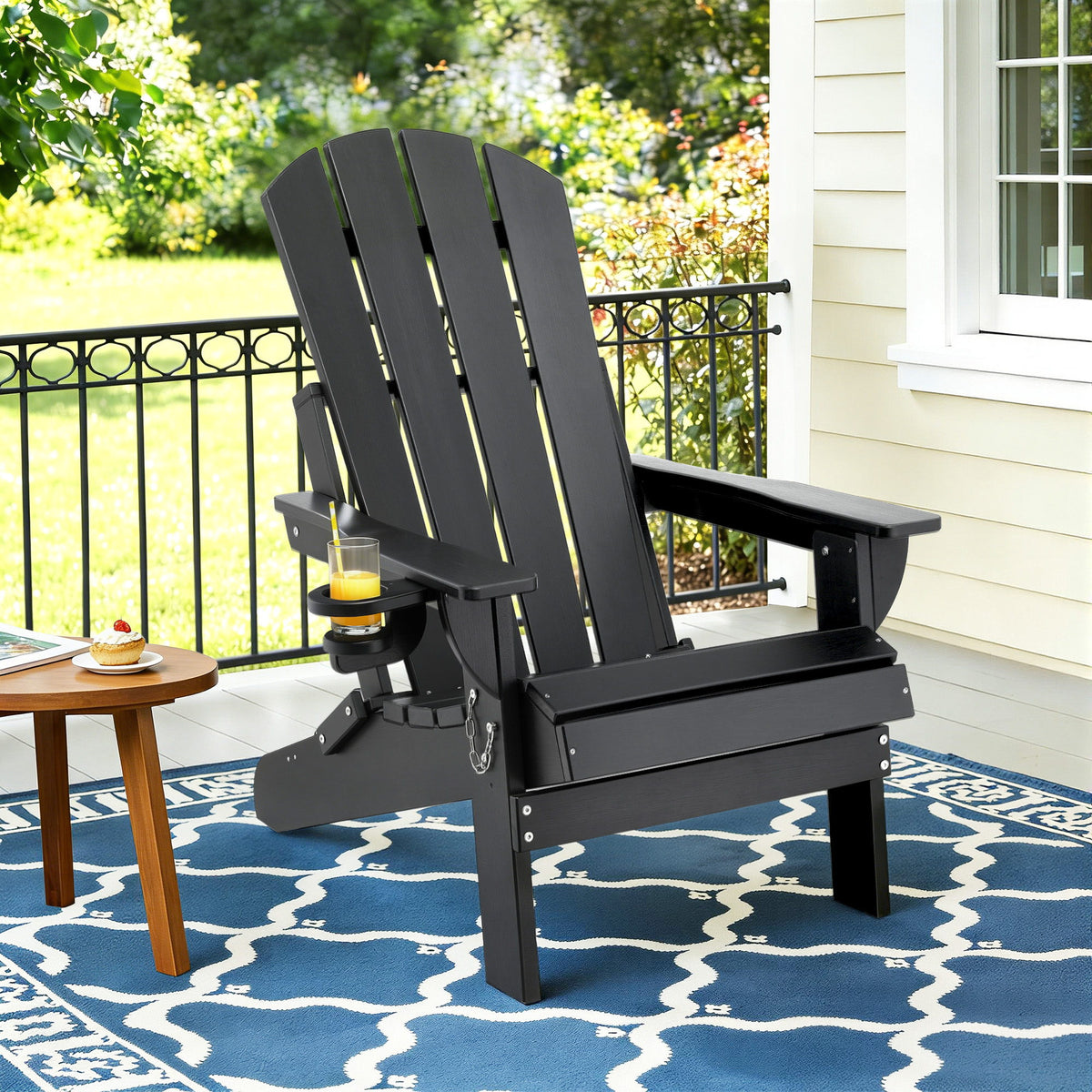 Gardeon Folding Adirondack Outdoor Beach Chair HDPE Black