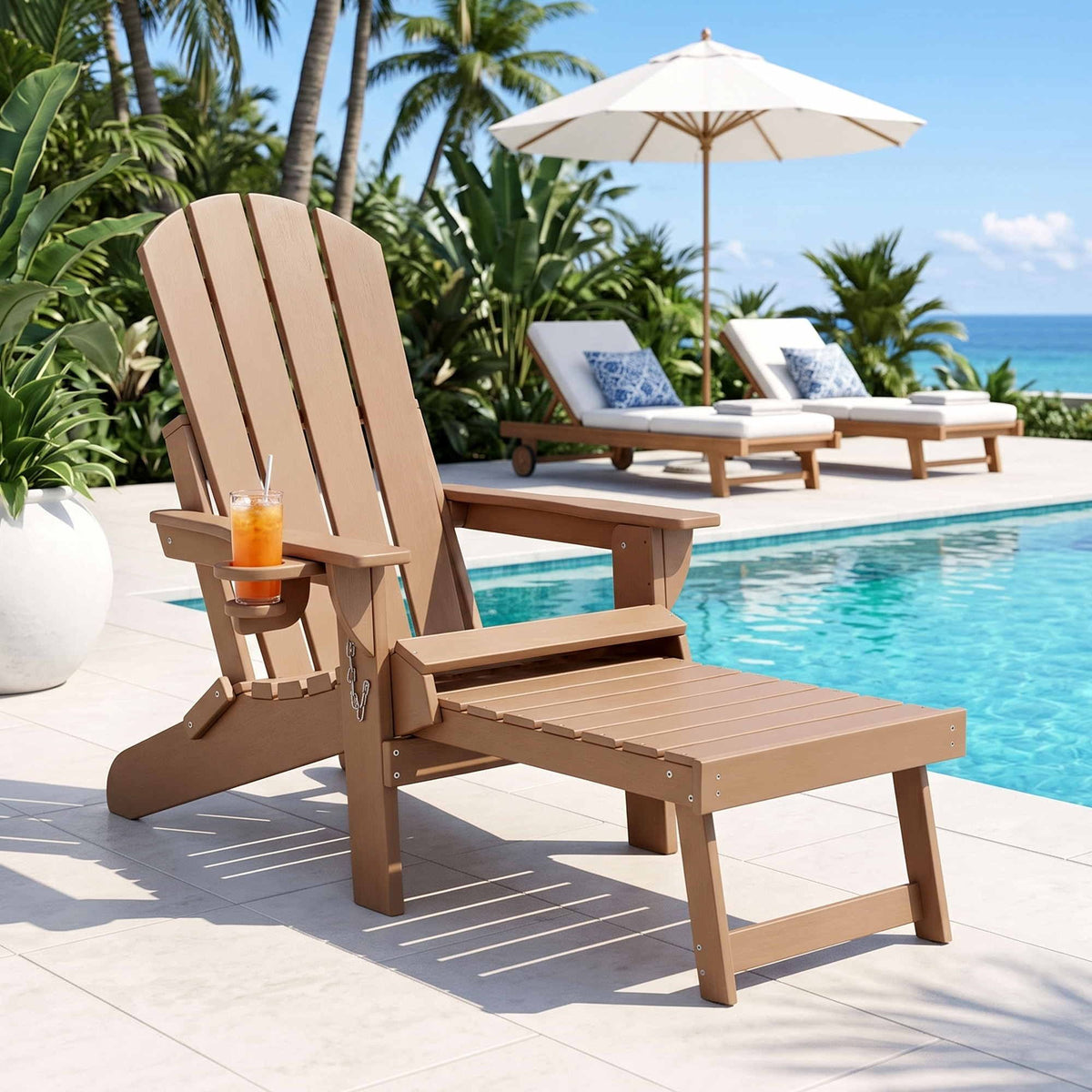 Gardeon Folding Adirondack Sun Lounger Outdoor Recliner Khaki
