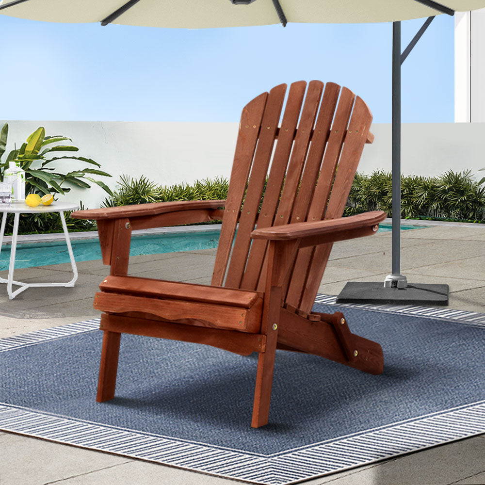 Gardeon Foldable Adirondack Beach Chair Wooden Brown