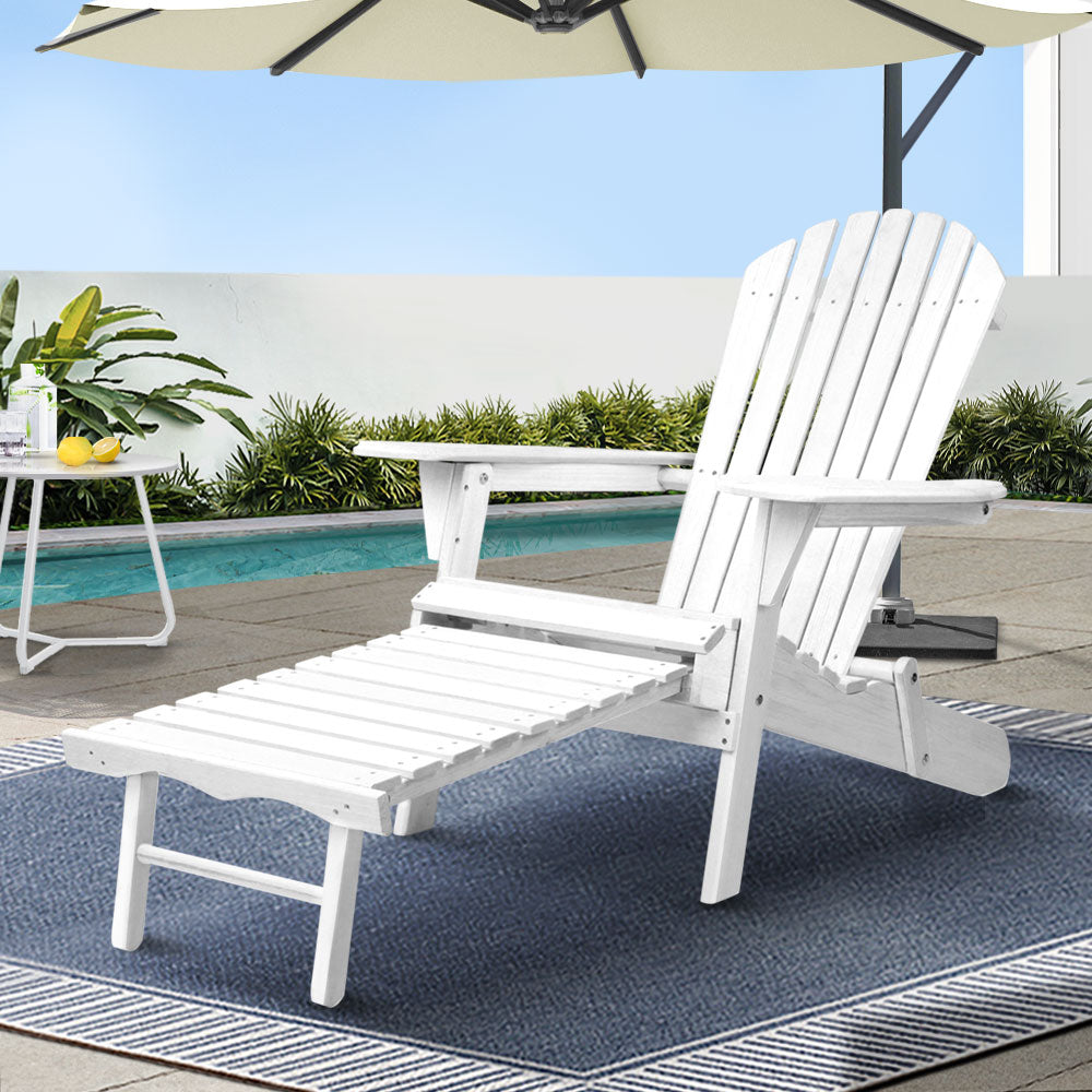 Gardeon Adirondack Wooden Foldable Patio Chair with Ottoman White