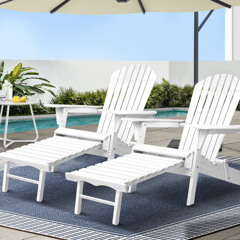Gardeon 2PC Adirondack Foldable Wooden Outdoor Chairs with Footstools