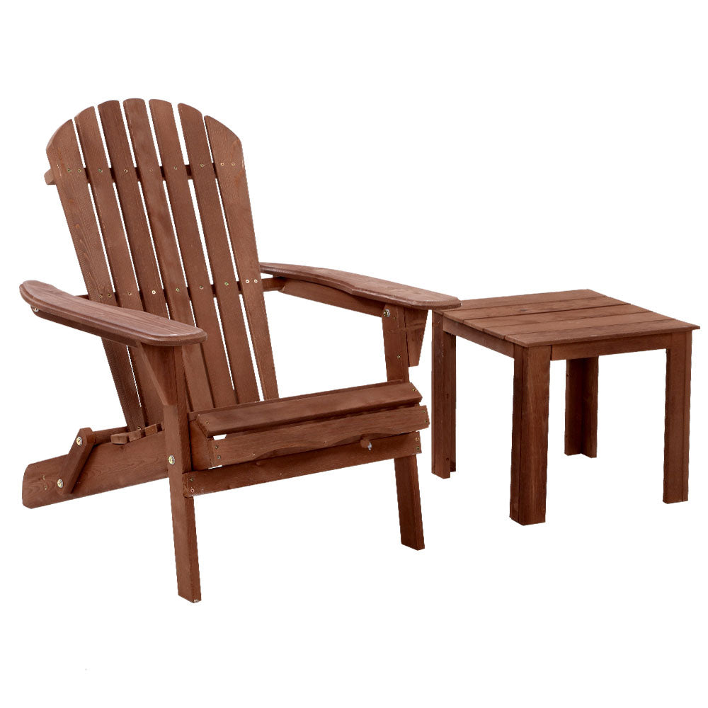 Gardeon Adirondack Outdoor Chair and Table Set Wooden Foldable Brown