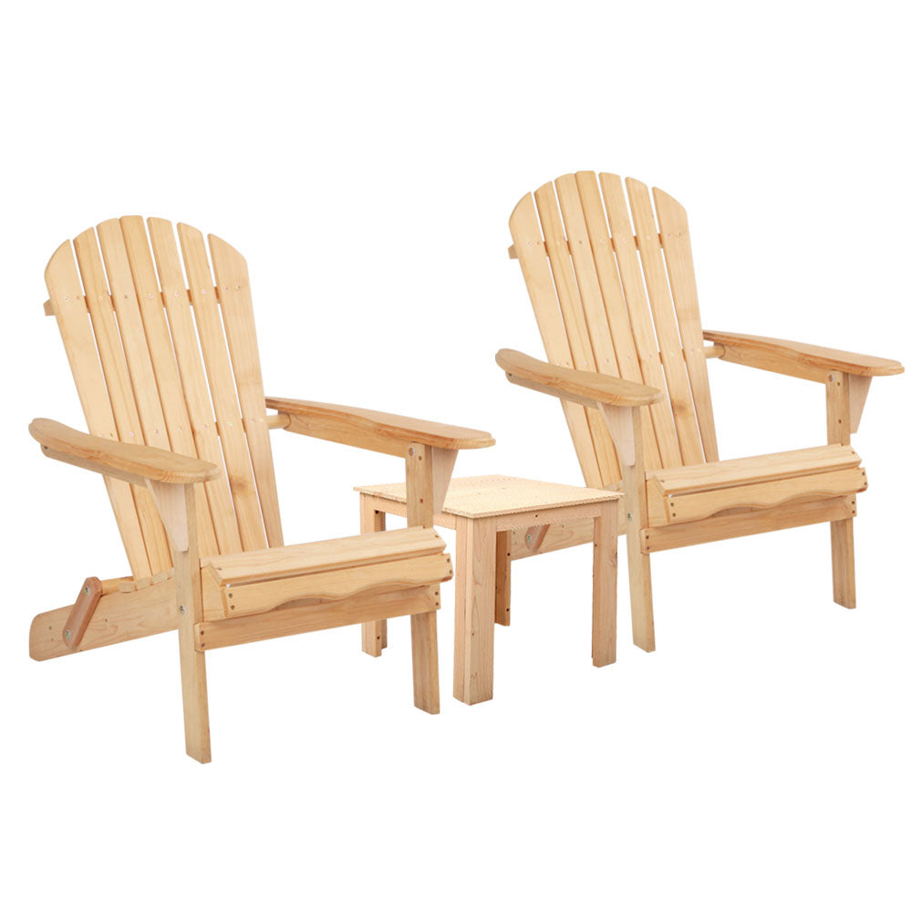 Gardeon 3PC Adirondack Outdoor Furniture Set Foldable Natural Wood