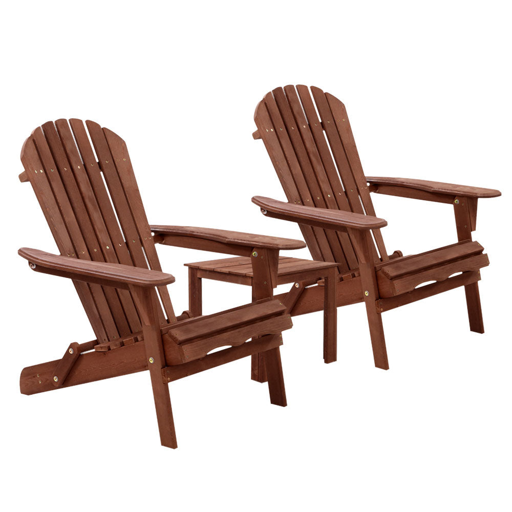 Gardeon 3PC Adirondack Outdoor Table and Chair Set Brown