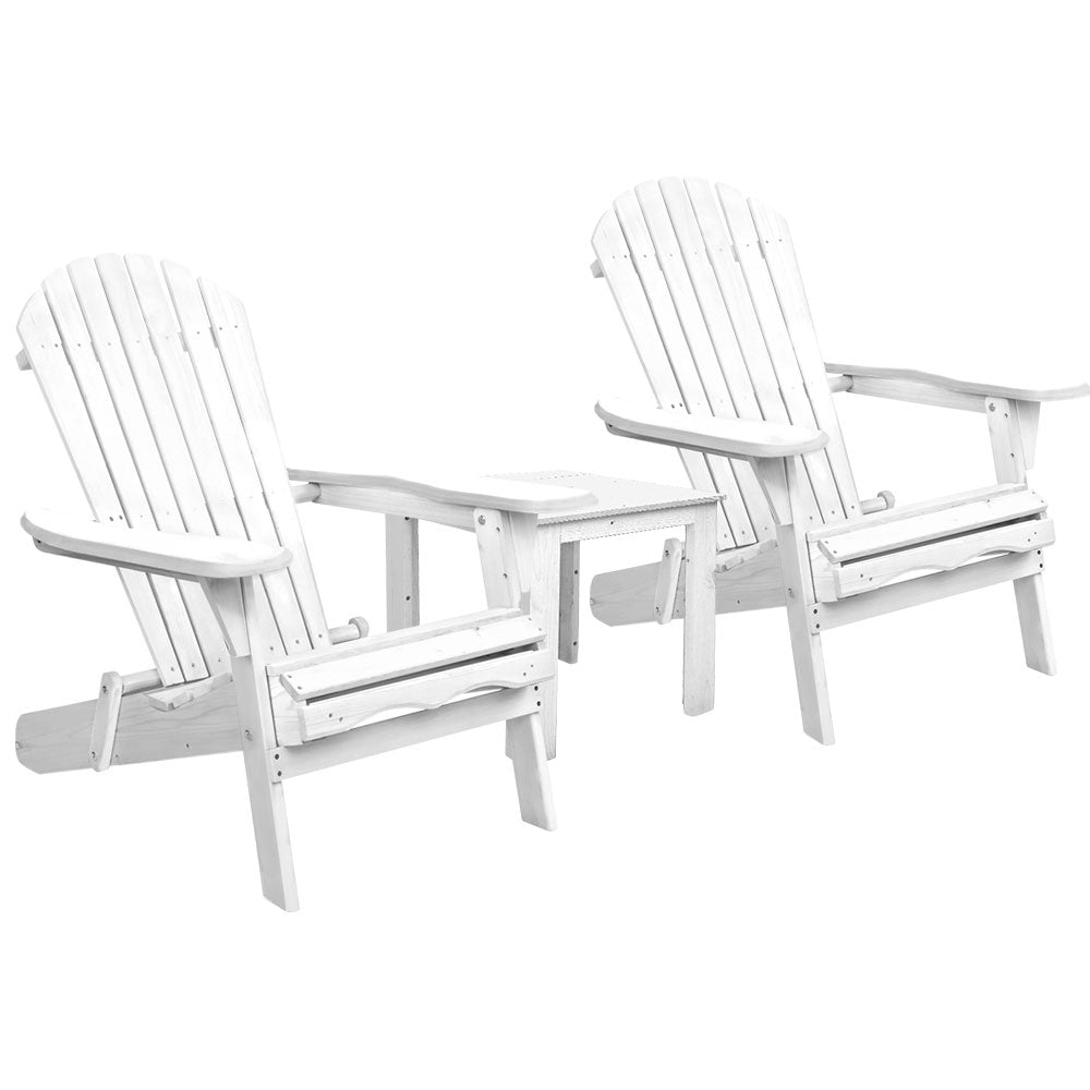 Gardeon 3PC Adirondack Outdoor Furniture Set Foldable White