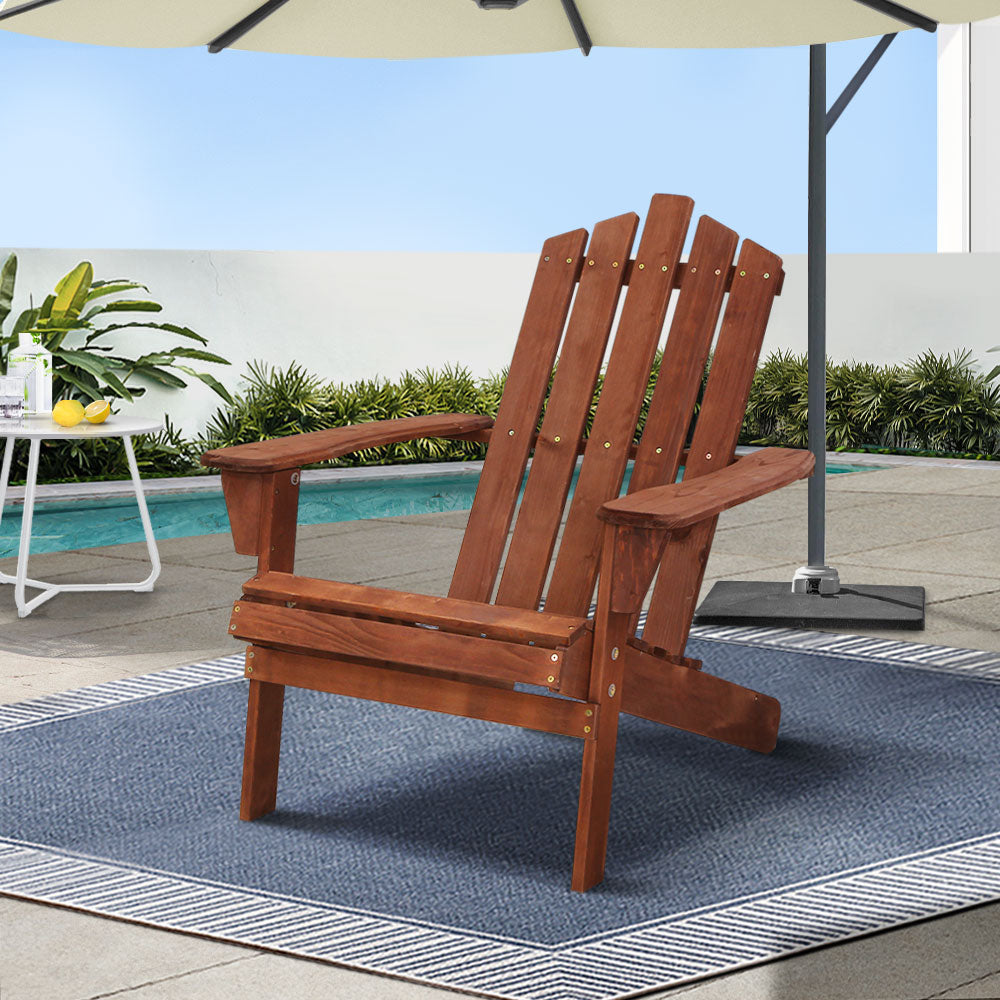 Gardeon Adirondack Wooden Beach Chair Outdoor Furniture Brown