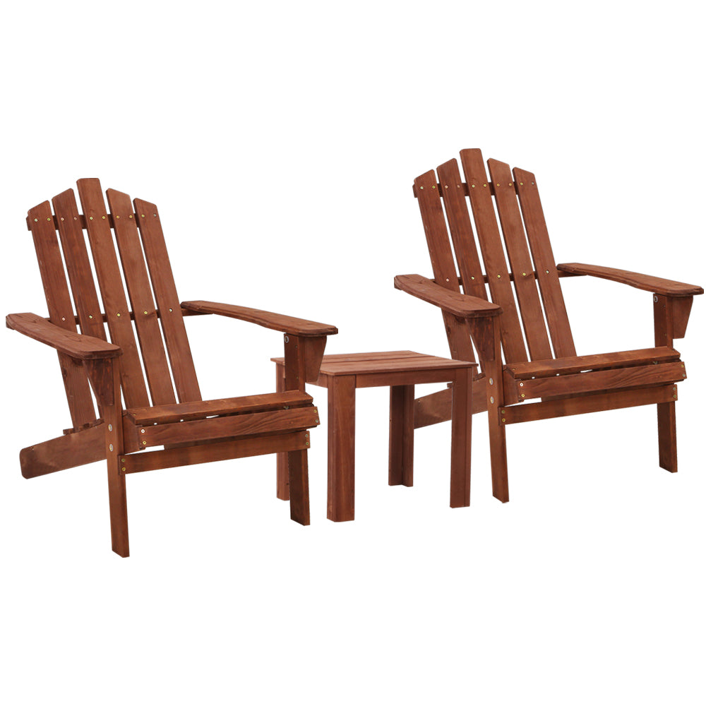 Gardeon 3PC Adirondack Outdoor Furniture Set Wooden Beach Chairs Brown
