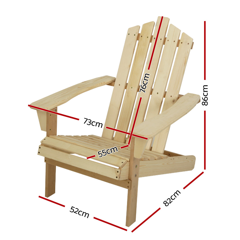 Gardeon Adirondack Wooden Beach Chair Natural Outdoor Furniture