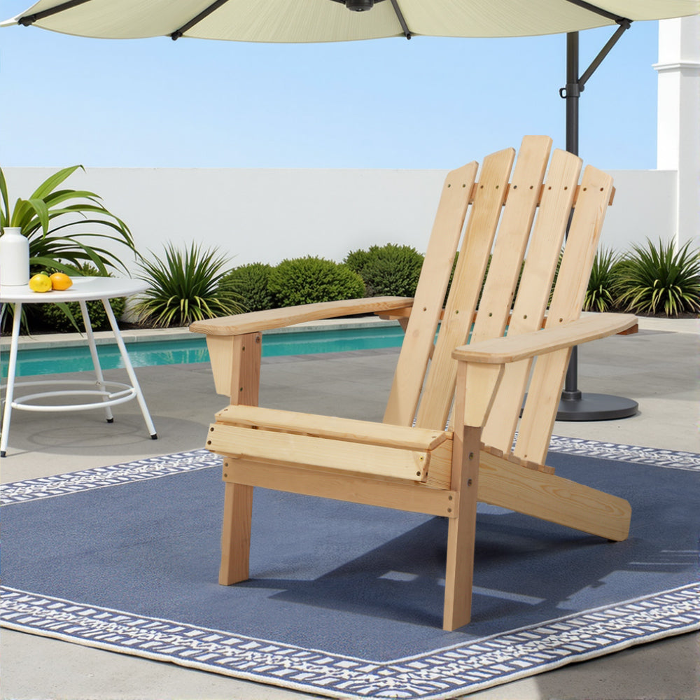 Gardeon Adirondack Wooden Beach Chair Natural Outdoor Furniture