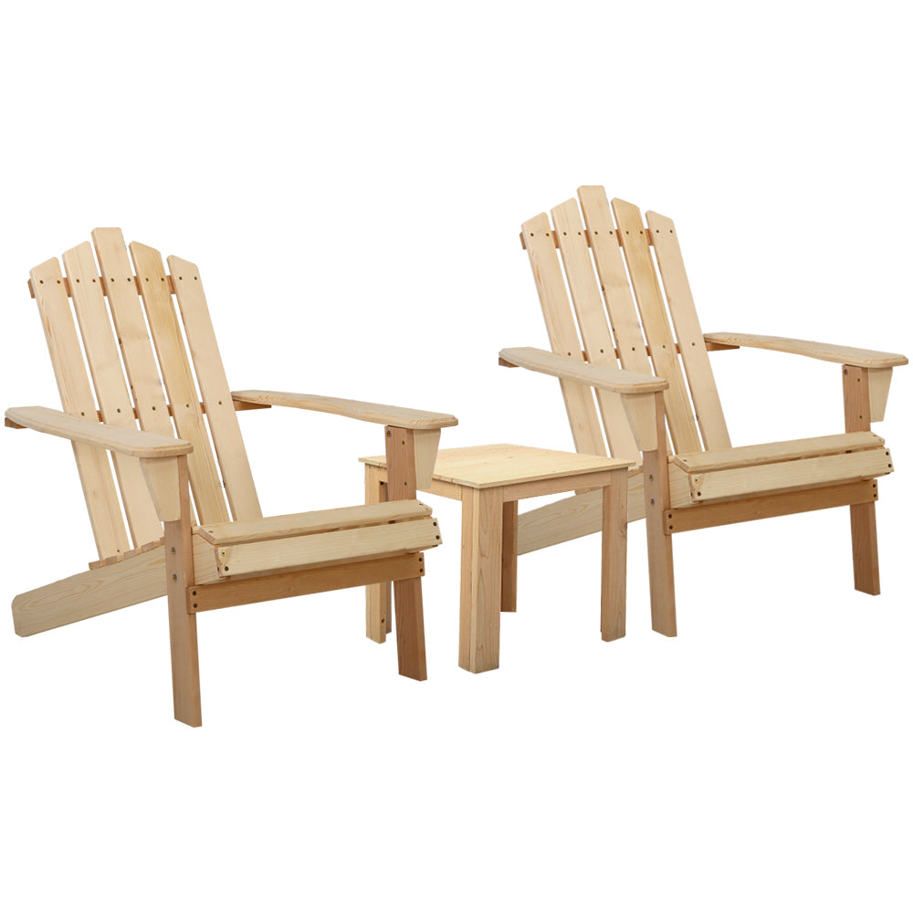 Gardeon 3PC Adirondack Outdoor Furniture Set Natural Wood