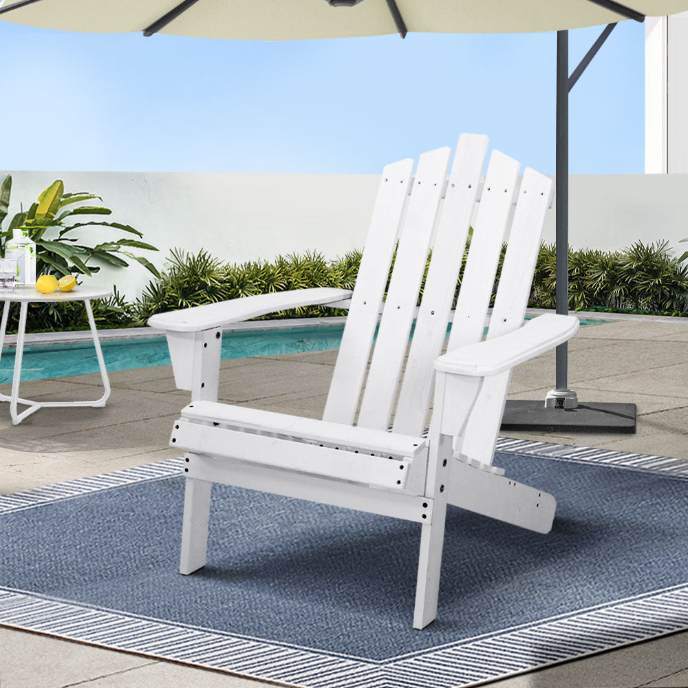 Gardeon Adirondack Wooden Beach Chair White Outdoor Patio Furniture