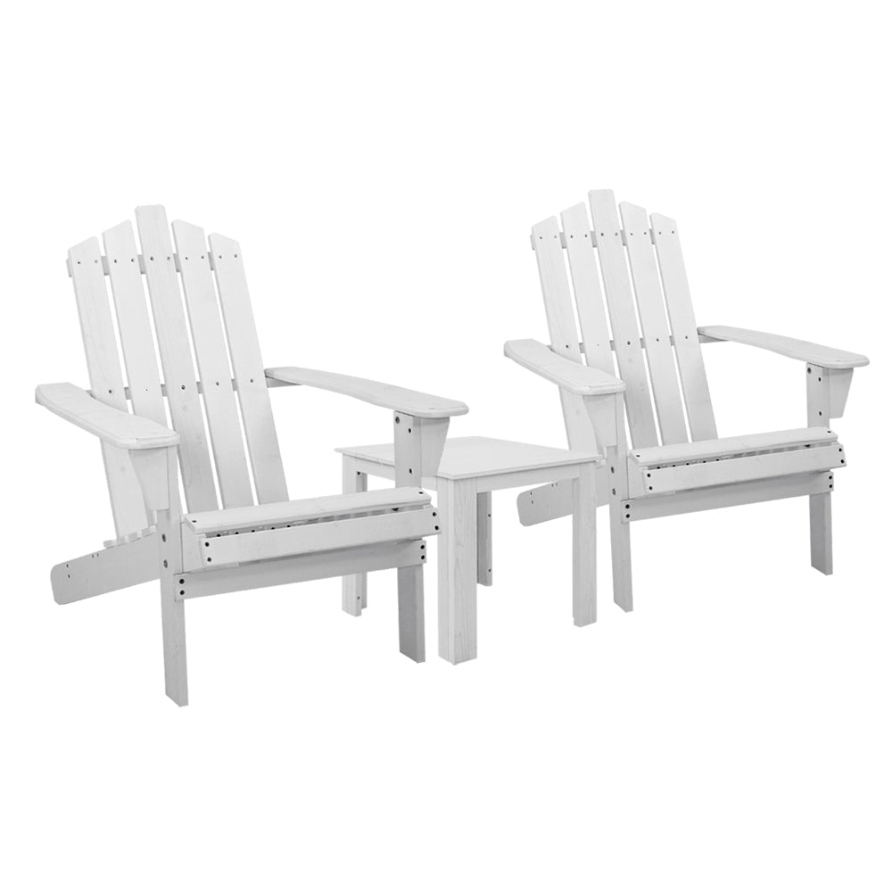 Gardeon 3PC Adirondack Wooden Outdoor Table and Chairs White