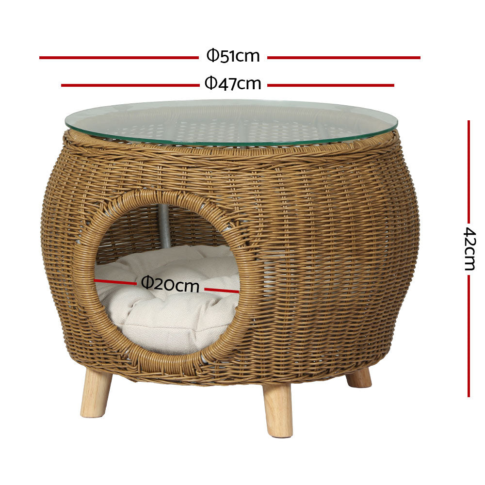 Gardeon Wicker Aluminium Coffee Side Table Pet Bed Yellow
