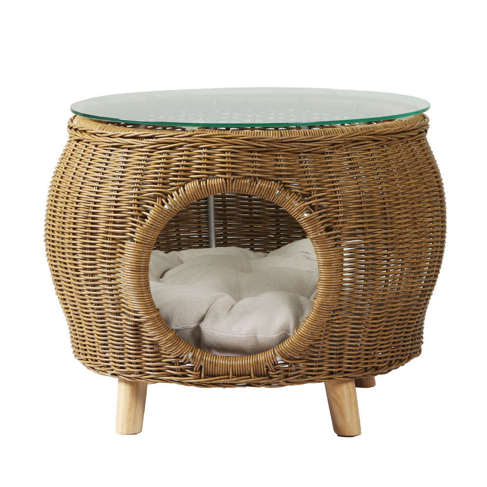 Gardeon Wicker Aluminium Coffee Side Table Pet Bed Yellow