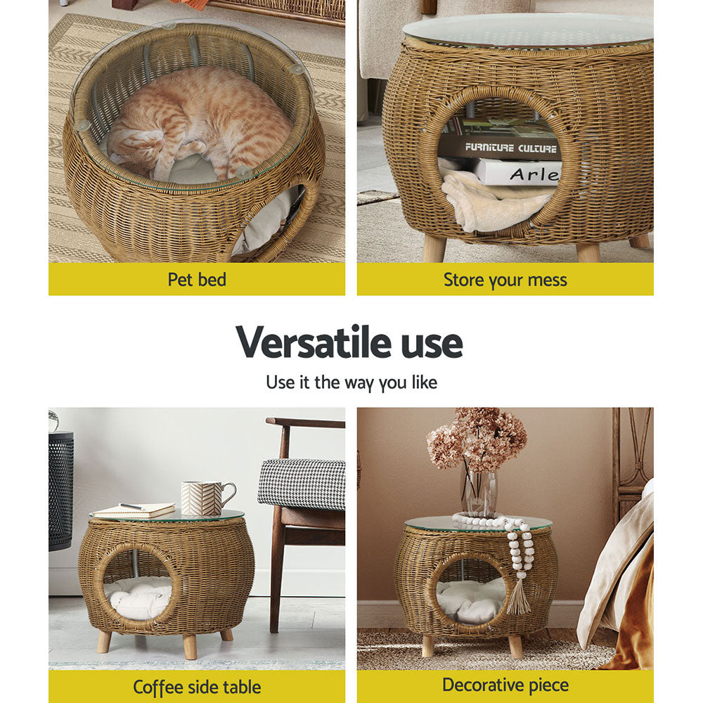 Gardeon Wicker Aluminium Coffee Side Table Pet Bed Yellow