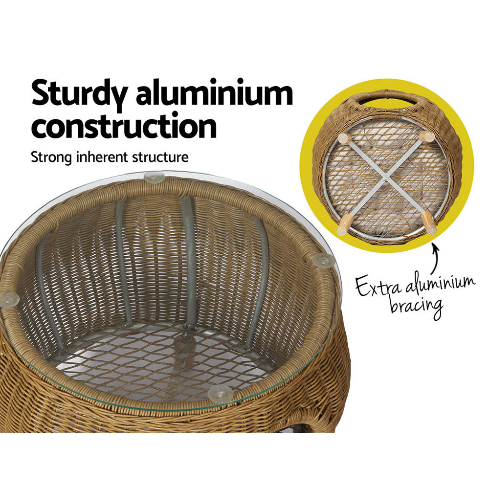 Gardeon Wicker Aluminium Coffee Side Table Pet Bed Yellow