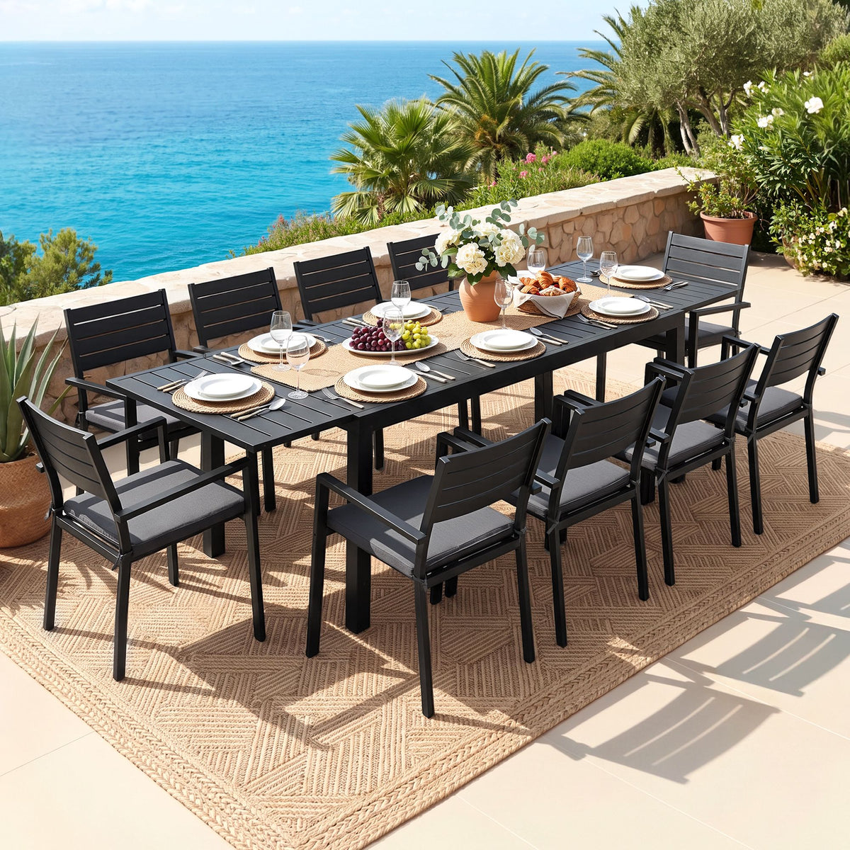 Gardeon 11PCS Outdoor Dining Set Extendable Table and Chairs Black