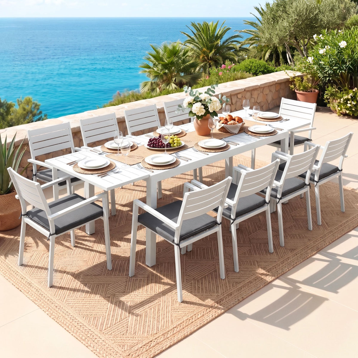Gardeon Outdoor Dining Set 11 Piece Extendable Table and Chairs White