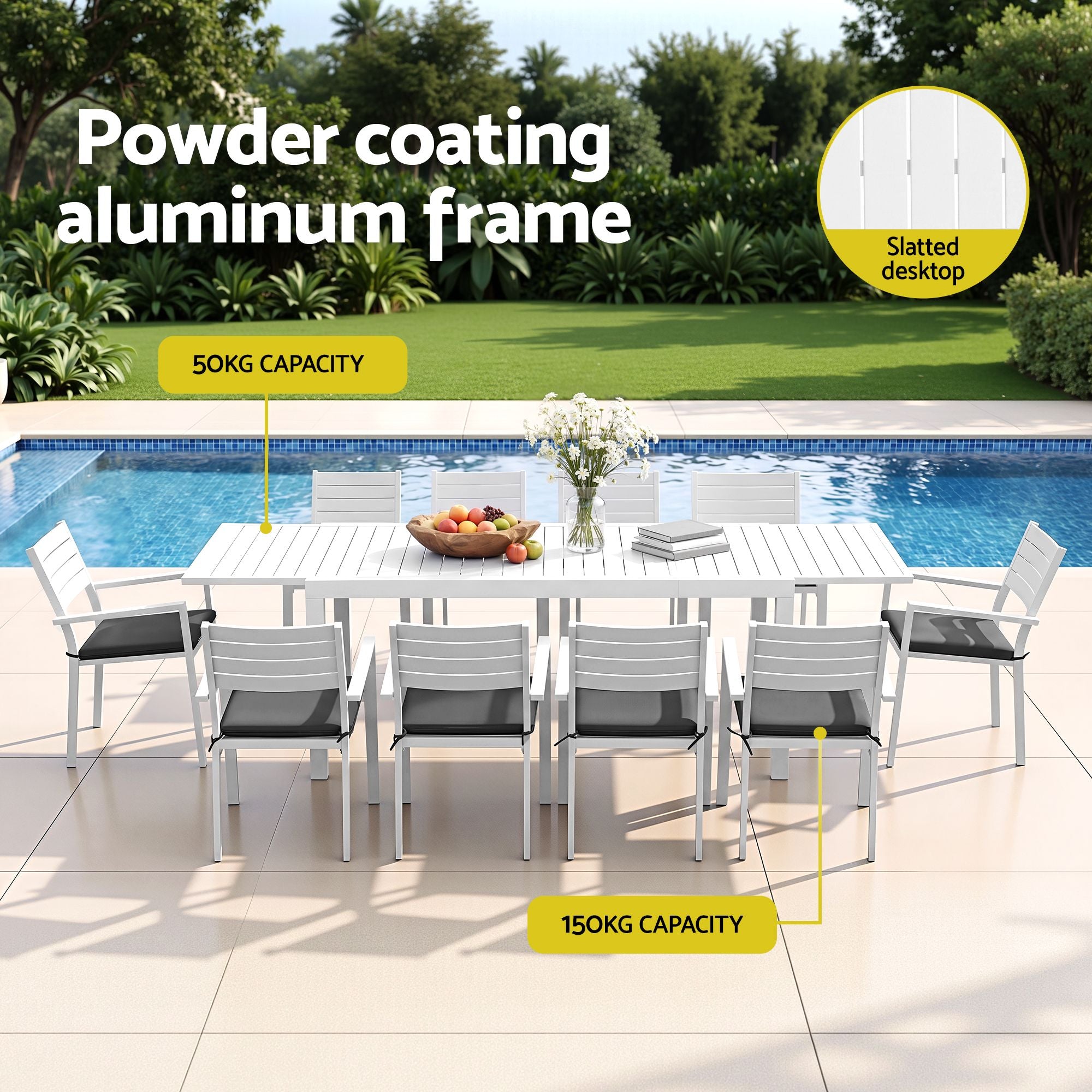 Gardeon Outdoor Dining Set 11PCS Aluminum Extendable Table and Chairs Patio Furniture White
