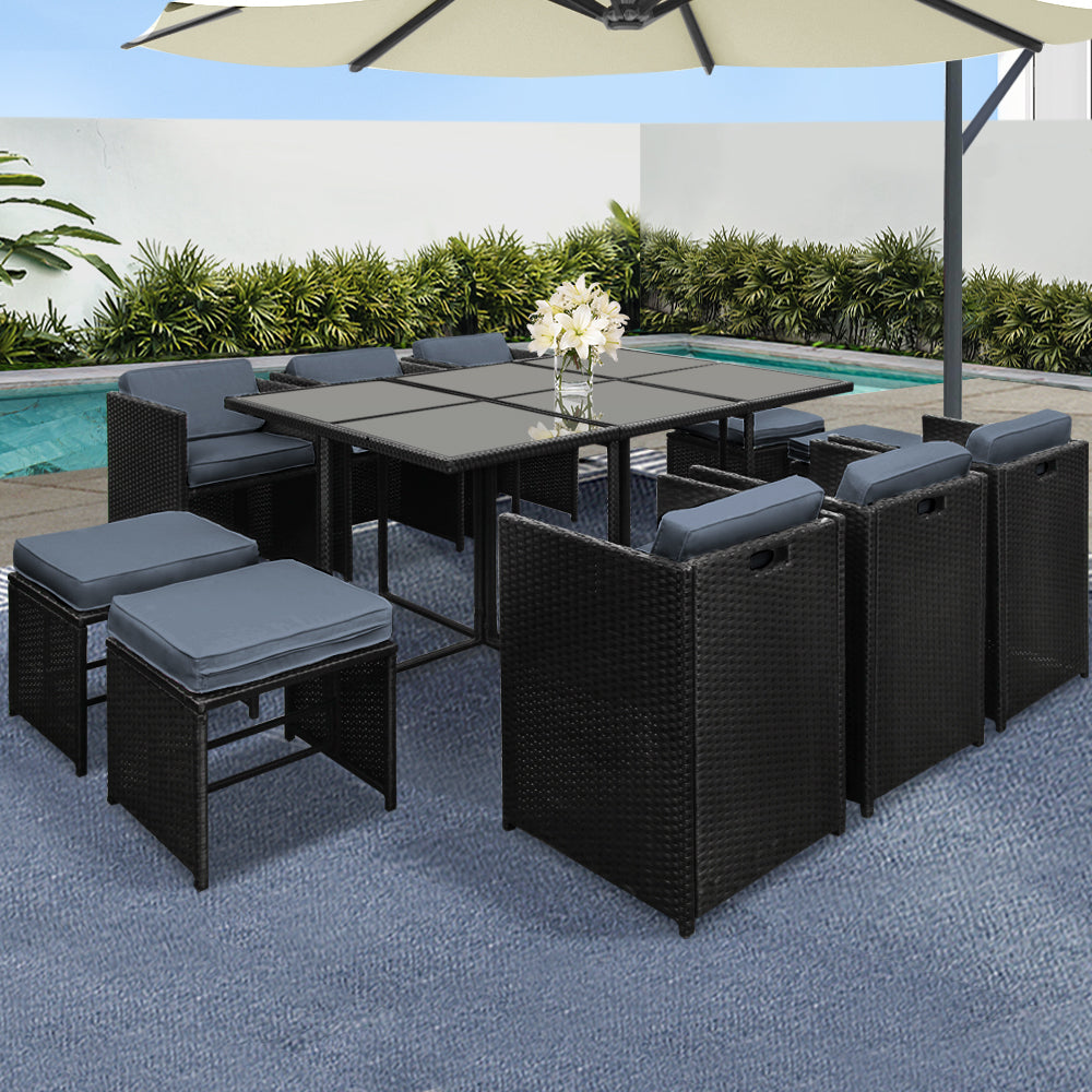 Capetown 11-Piece Outdoor Dining Set Wicker Black