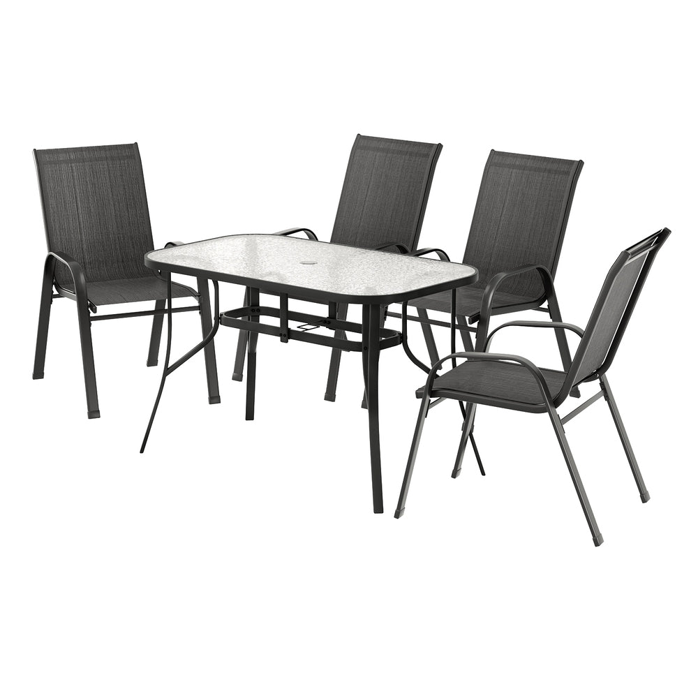 Gardeon 5 Piece Outdoor Dining Set Table and Chairs Black