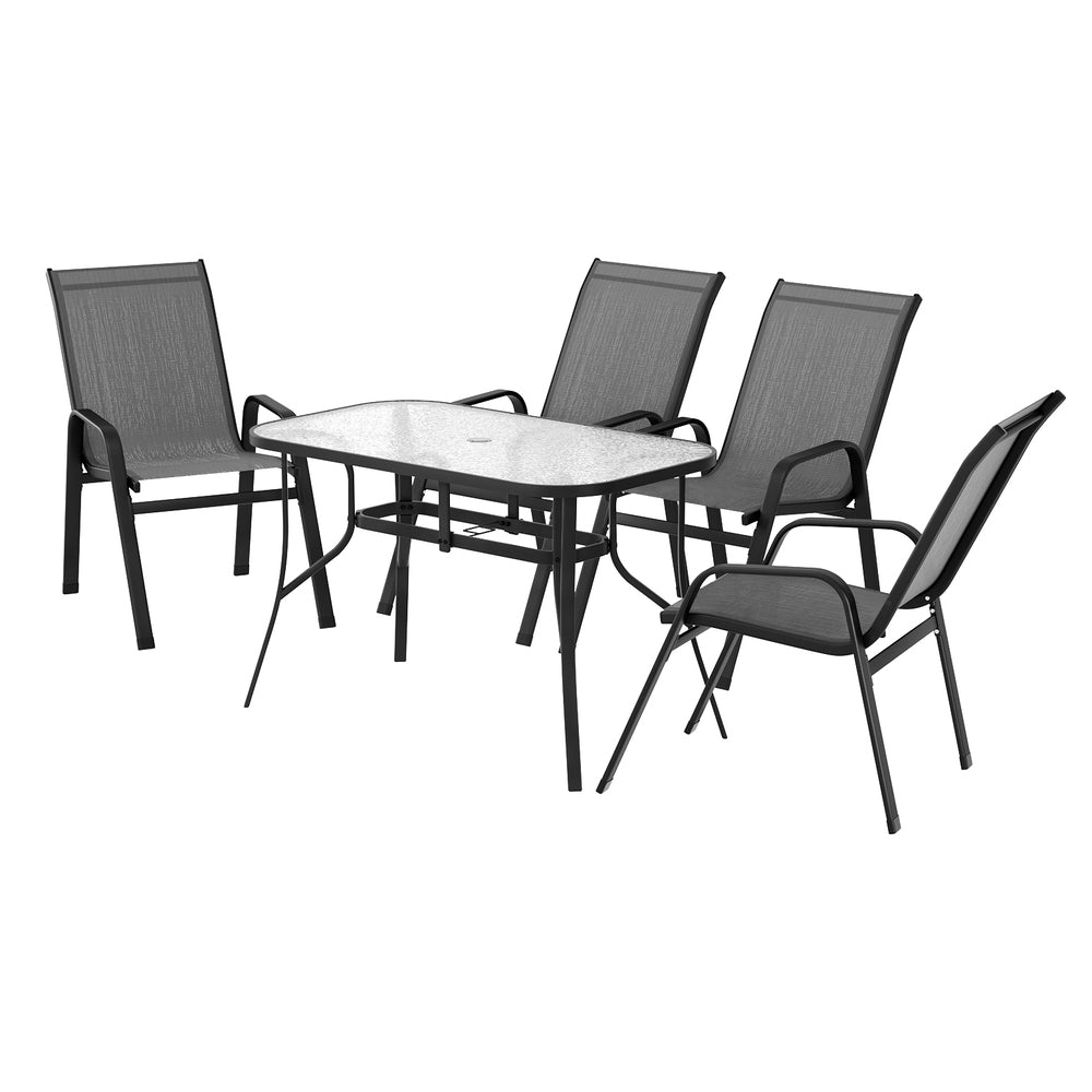 Gardeon 5 Piece Outdoor Dining Set Table and Chairs Grey