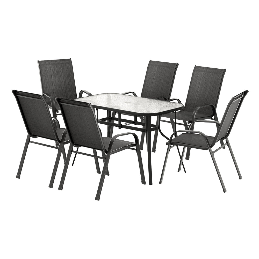 Gardeon 7 Piece Outdoor Dining Set with Table and Chairs Black