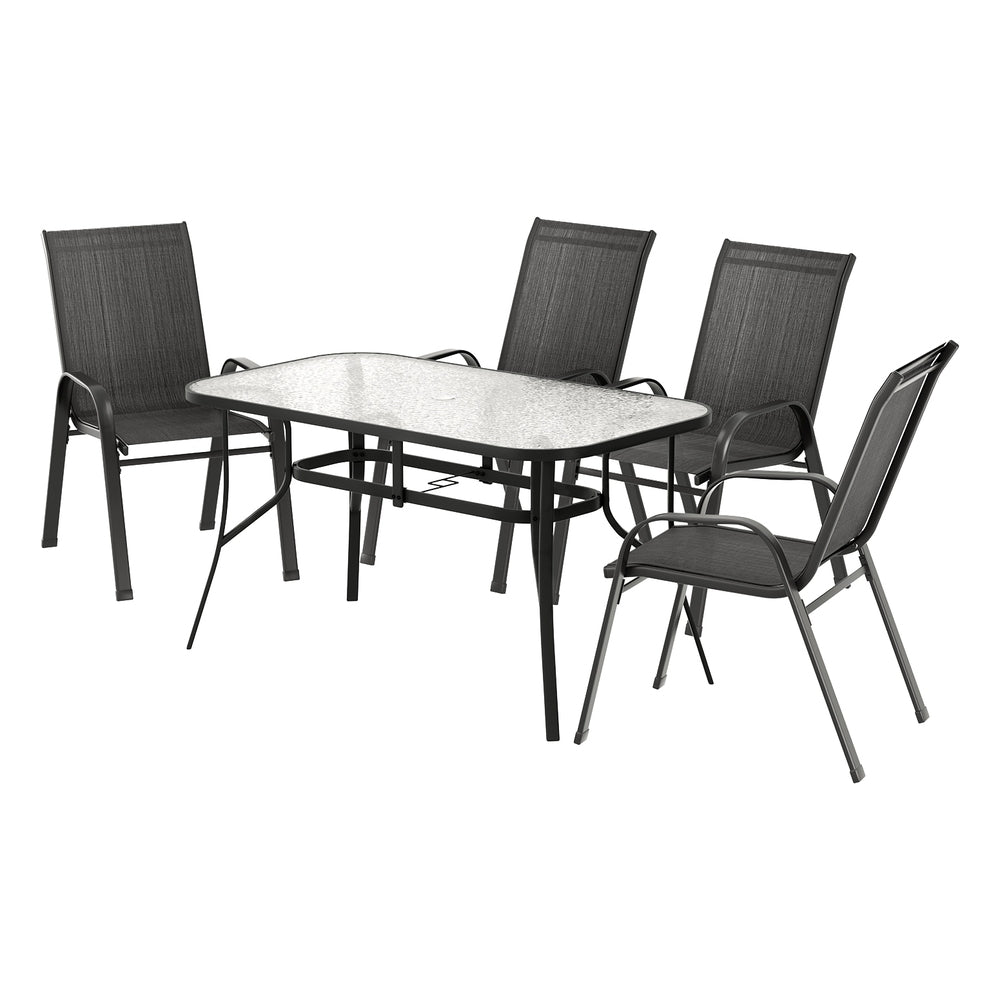 Gardeon 5PC Outdoor Dining Set with Table and Chairs Black