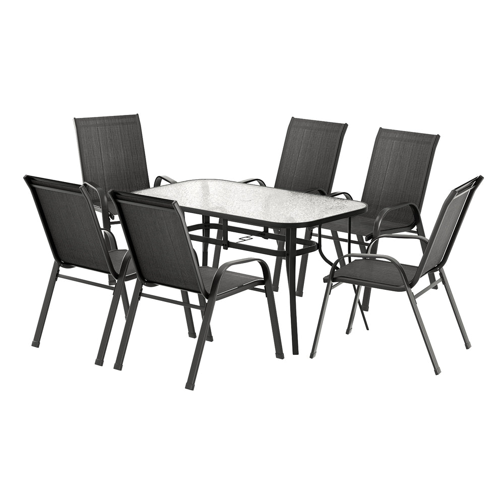 Gardeon 7PC Outdoor Dining Set with Table and Chairs Black