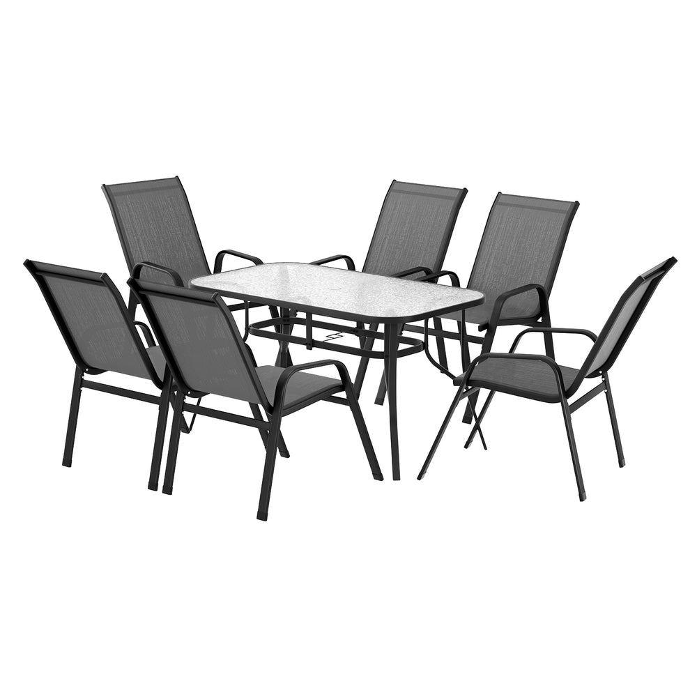 Gardeon 7PC Outdoor Dining Set Table and Chairs Grey