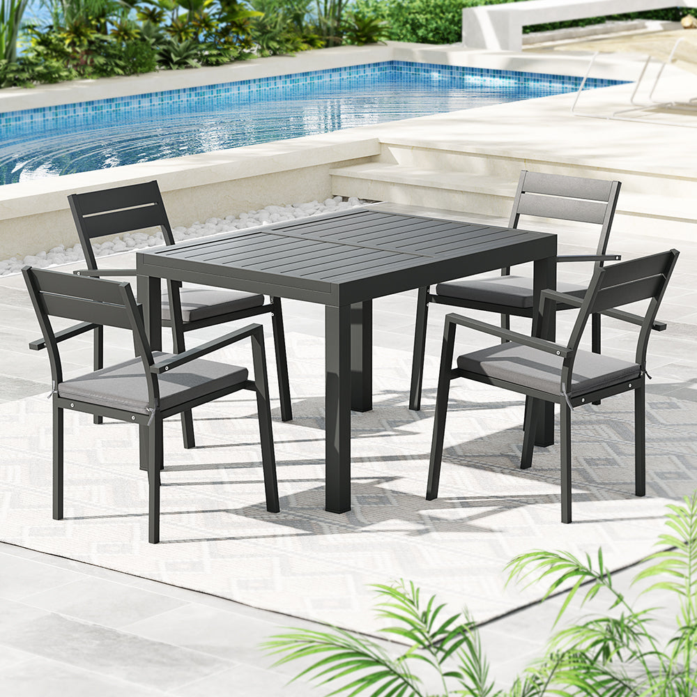 Gardeon 5-Piece Outdoor Dining Set Extendable Aluminium Table Black