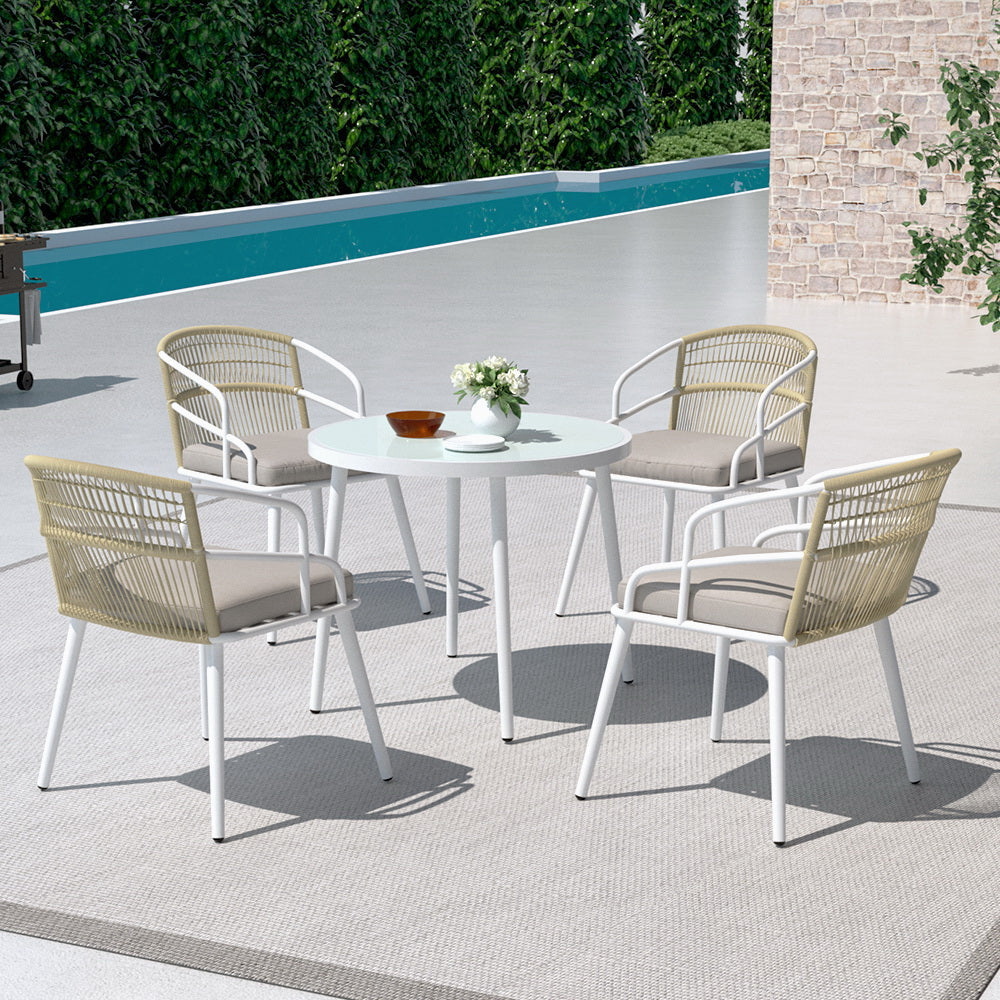 Gardeon 5-Piece Outdoor Dining Set Aluminium Table Chairs White