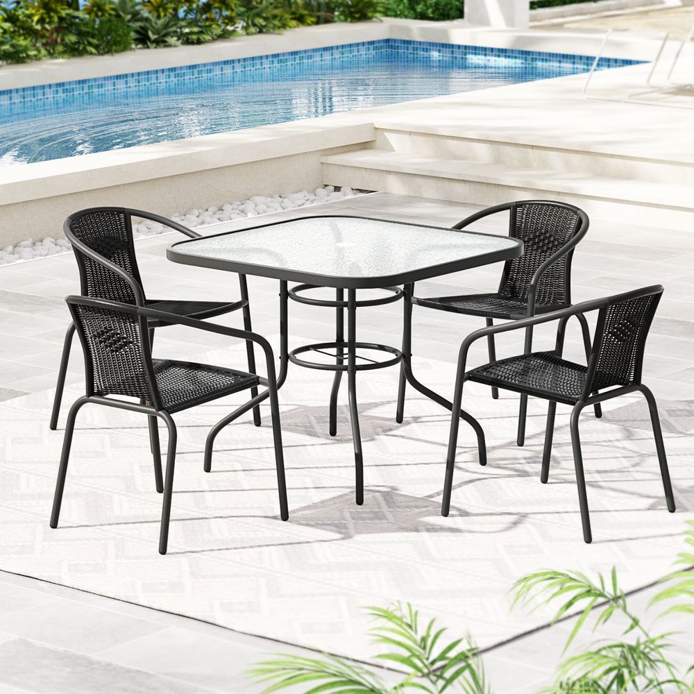 Gardeon 5-Piece Outdoor Dining Set Steel Stackable Chairs Table Black