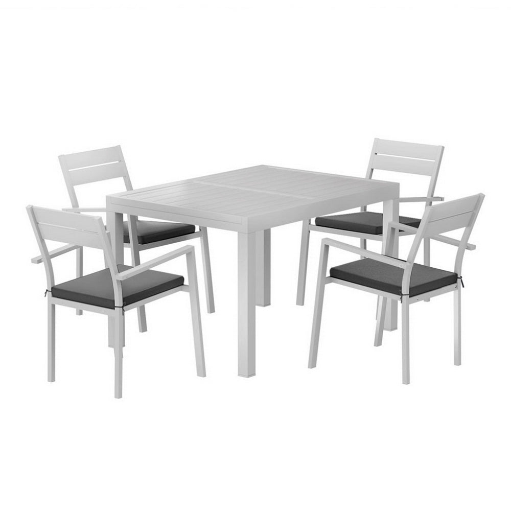 Gardeon Outdoor Dining Set 5 Piece Aluminium Extendable Table White