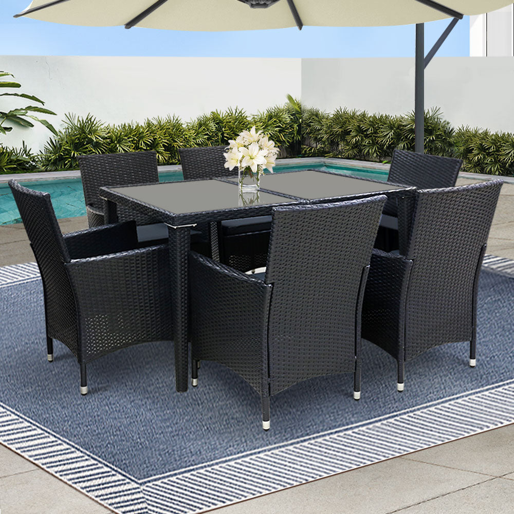 Gardeon 7-Piece Outdoor Dining Set Wicker Lounge Black