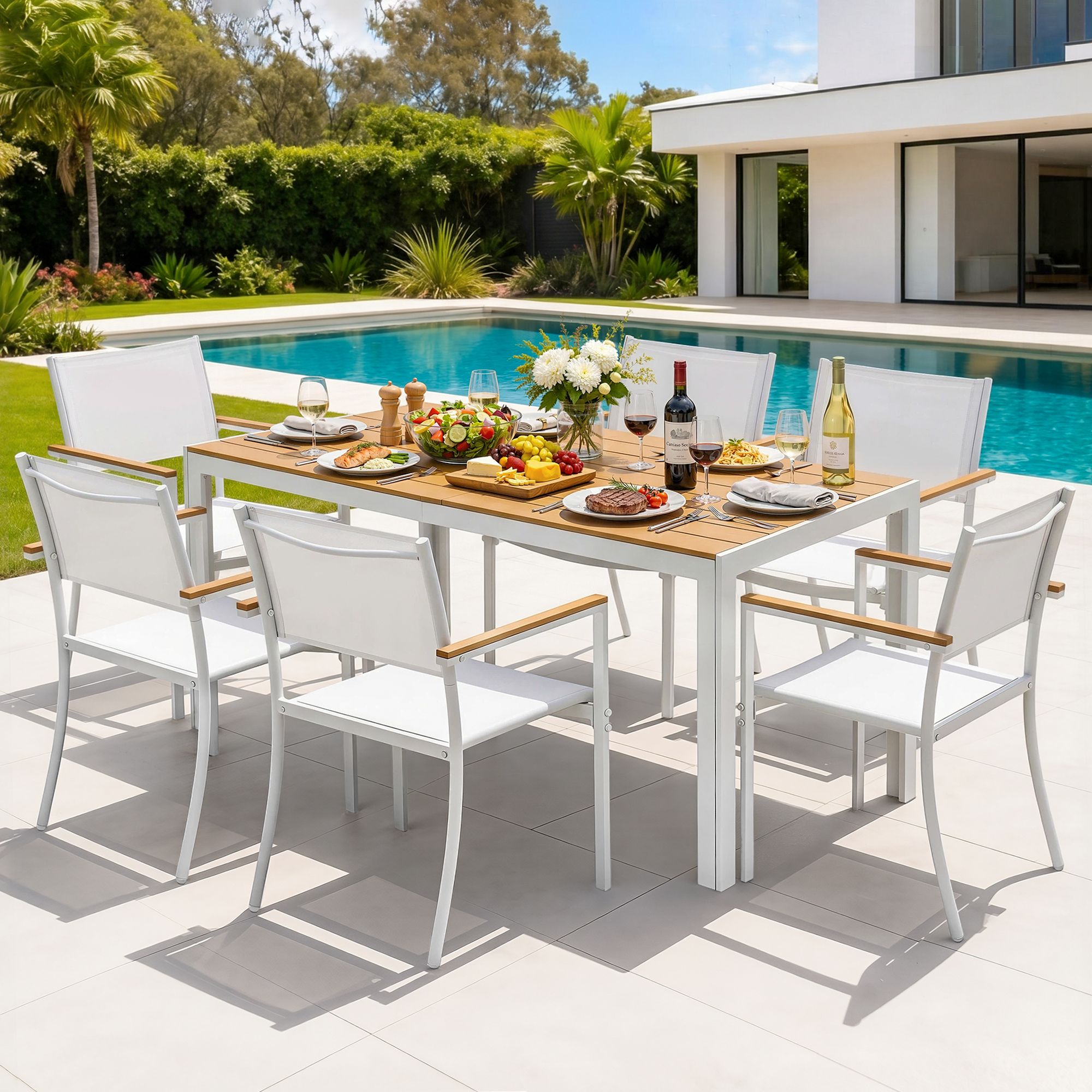 Gardeon 7 Piece Outdoor Dining Set Table and Chairs Bistro Set White