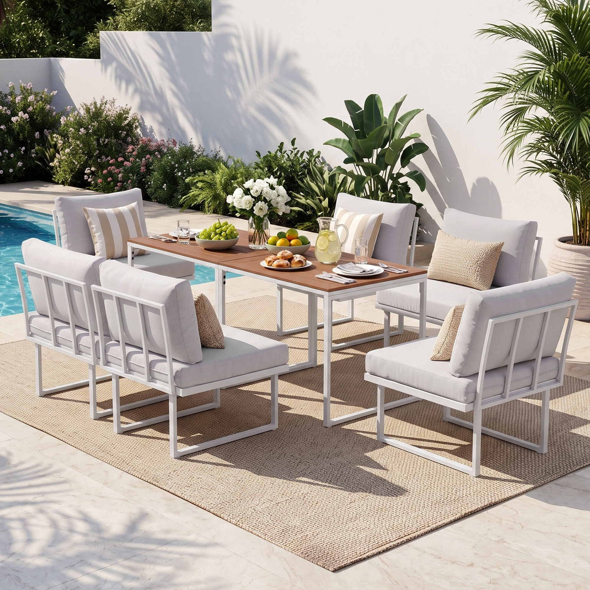 Gardeon 6 Seater Outdoor Dining Sofa Set White