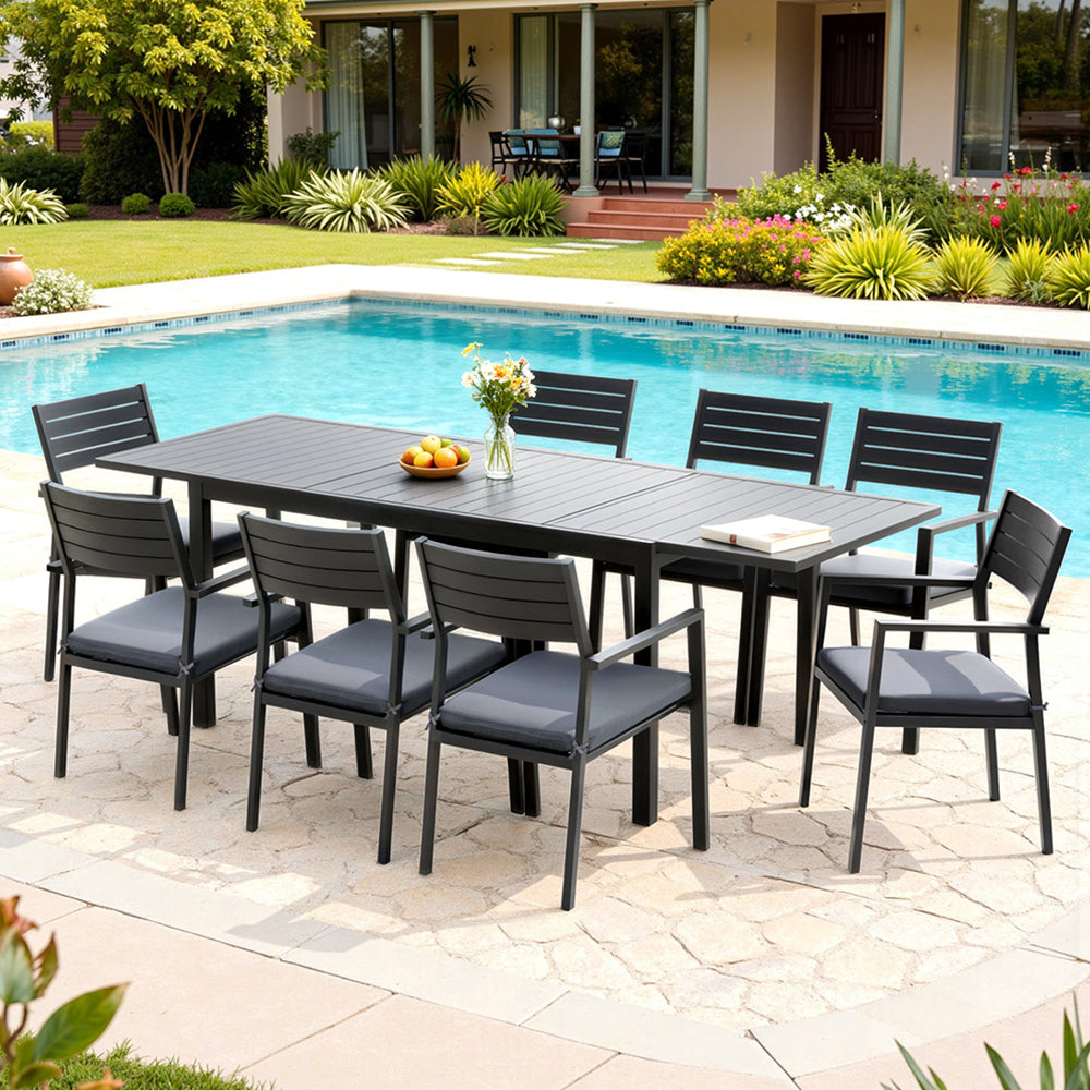Gardeon 9 Piece Outdoor Dining Set Aluminium Extendable Table and Chairs